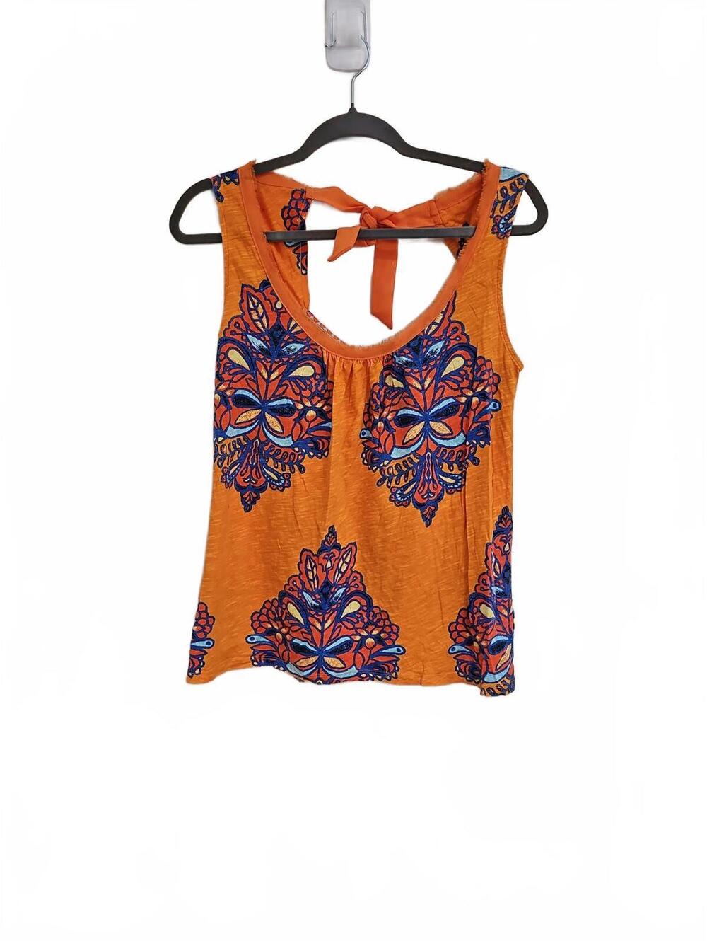Akemi Kin Anthropologie Sleeveless Top Womens XS Orange Tie Open Back Cotton